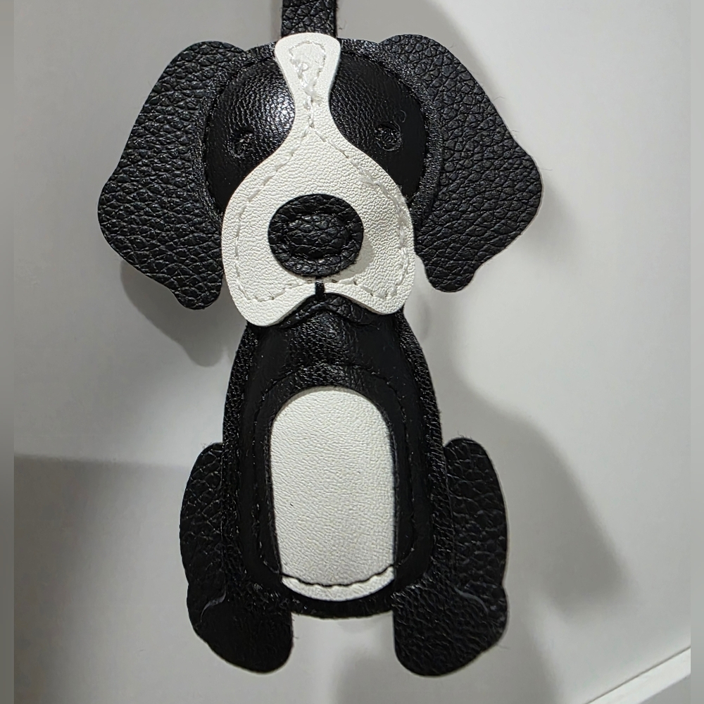 Black and White Dog Keychain - Faux Leather - New